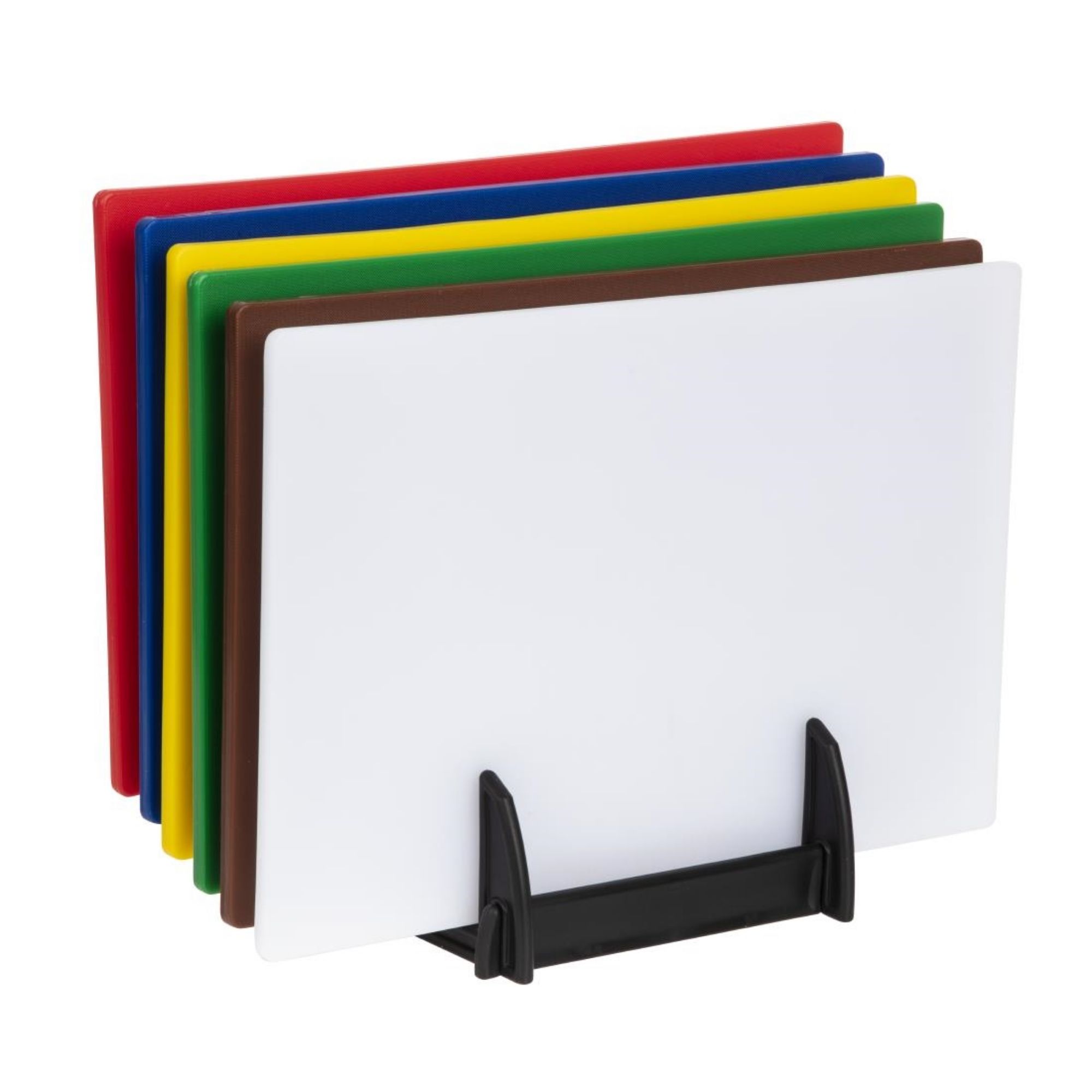 Picture of Hygiplas Low Density Chopping Board Set with Rack 450x300x10mm (Pack of 6) - J258