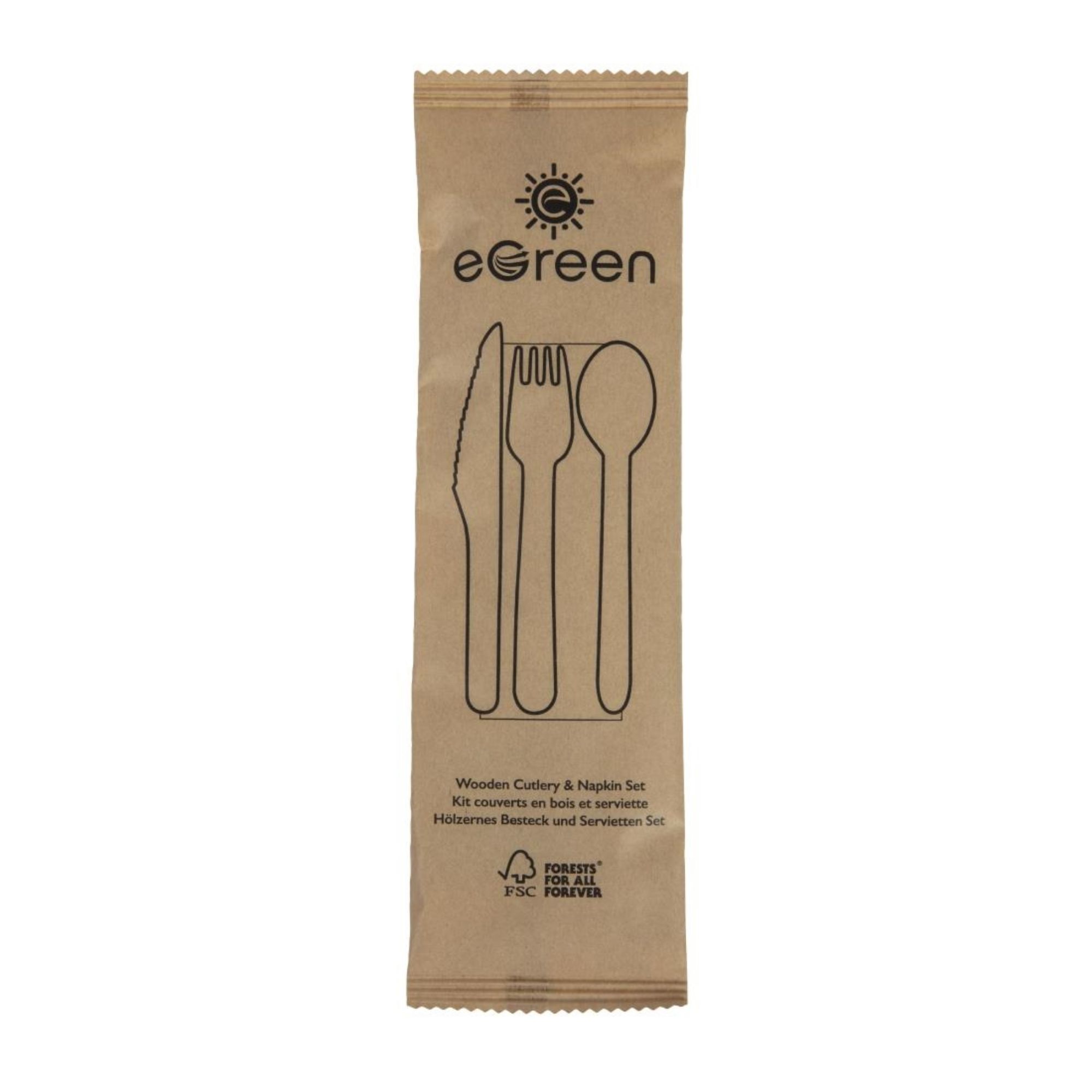 Picture of eGreen Individually Kraft Wrapped 4-in-1 Wooden Cutlery Set (250 pack) - FS168