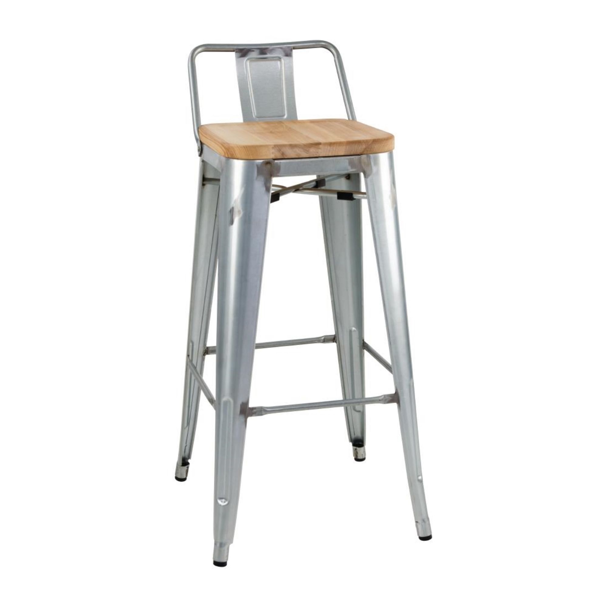 Picture of Bolero Bistro Backrest High Stools with Wooden Seat Pad Galvanised Steel (Pack of 4) - FB627