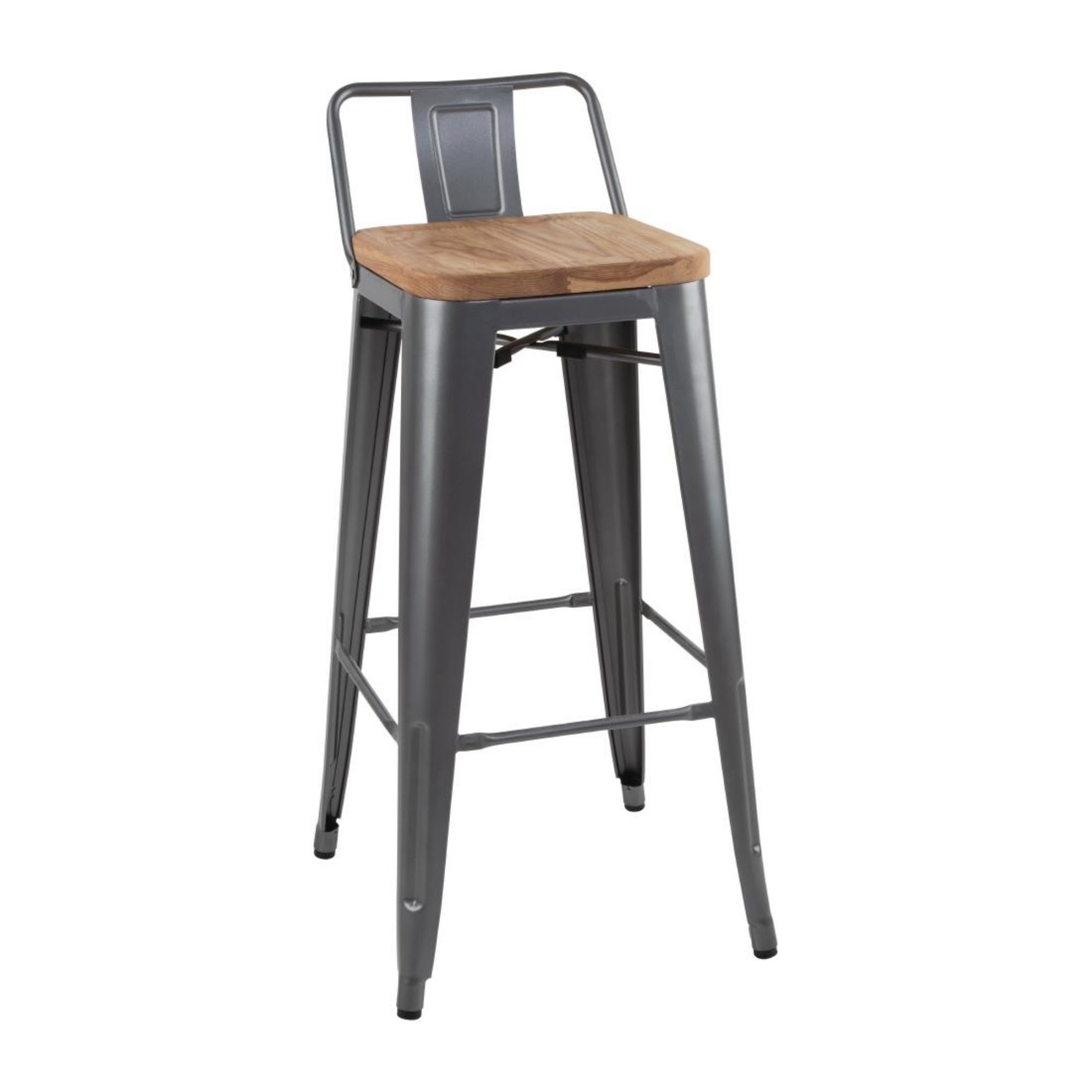 Picture of Bolero Bistro Backrest High Stools with Wooden Seat Pad Gun Metal (Pack of 4) - FB624