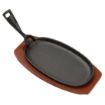 Picture of Olympia Cast Iron Oval Sizzler with Wooden Stand 24cm - F464