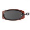 Picture of Olympia Cast Iron Oval Sizzler with Wooden Stand 24cm - F464