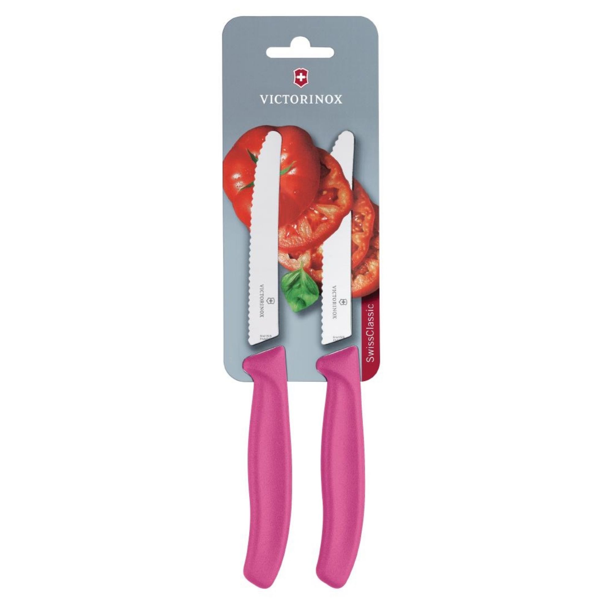 Picture of Victorinox 2 Piece Serrated Tomato/Utility Knife (Blister Pack) 11cm - Pink - CU555