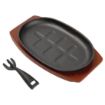 Picture of Olympia Cast Iron Oval Sizzler with Wooden Stand 28cm - CC310
