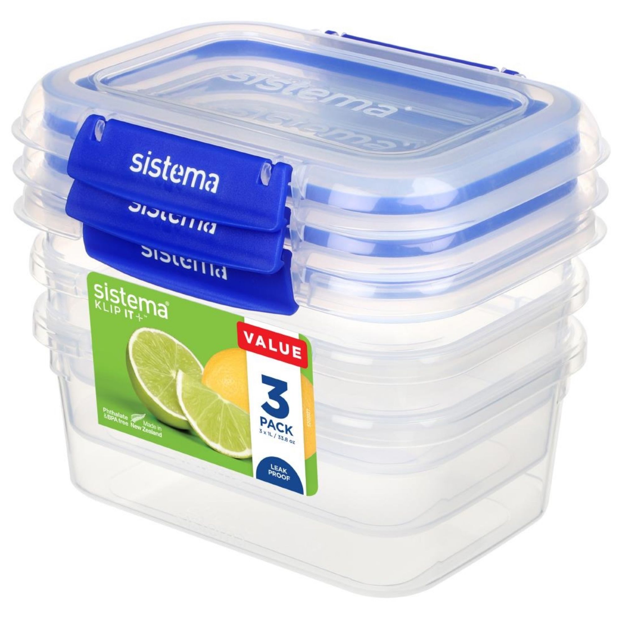 Picture of Sistema Klip It Plus Storage Containers 1Ltr (Pack of 3) - CH254