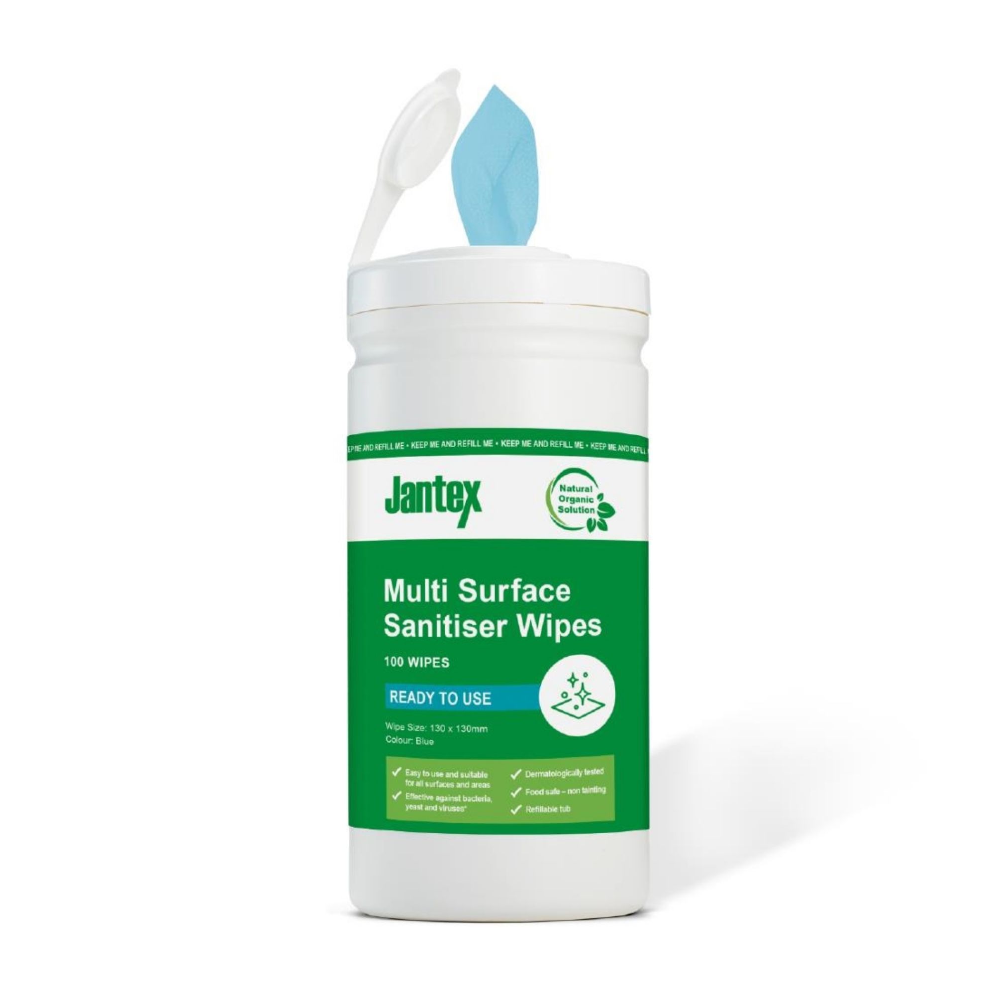 Picture of Jantex Green Probe Sanitiser Wipes Starter Tub 130mm (Pack of 100) - CH654