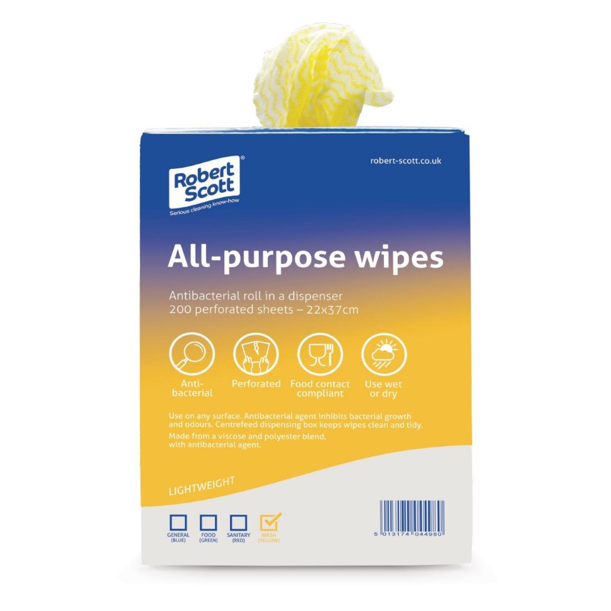 Picture of Robert Scott All-Purpose Antibacterial Cleaning Cloths Yellow (200 Pack) - DN845