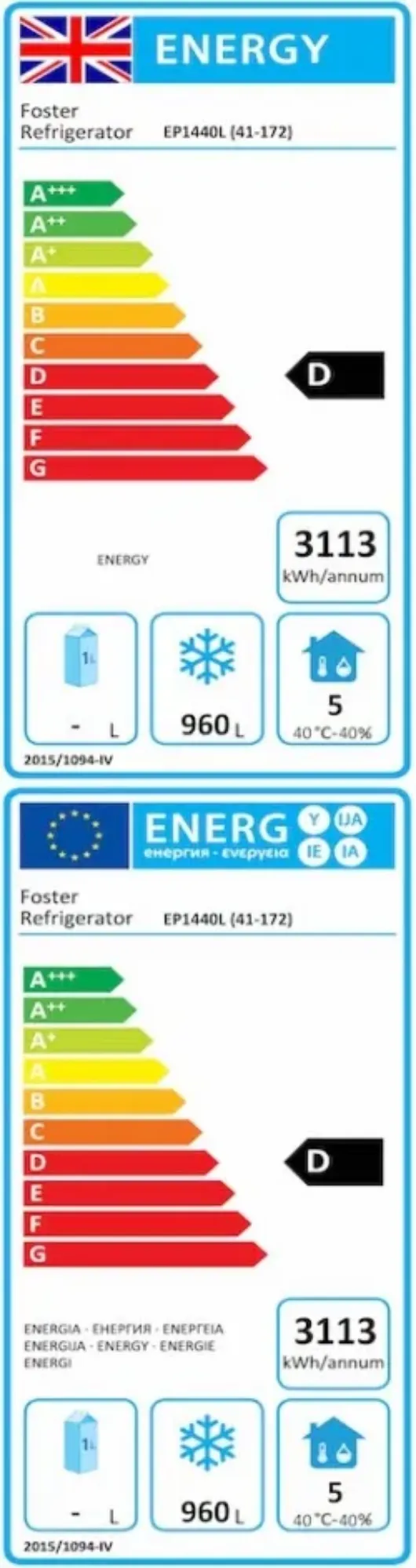 Picture of Foster EP1440L/41-172 EcoPro G3 Upright Freezer Cabinet - Stainless Int./Ext. - EP1440L41172