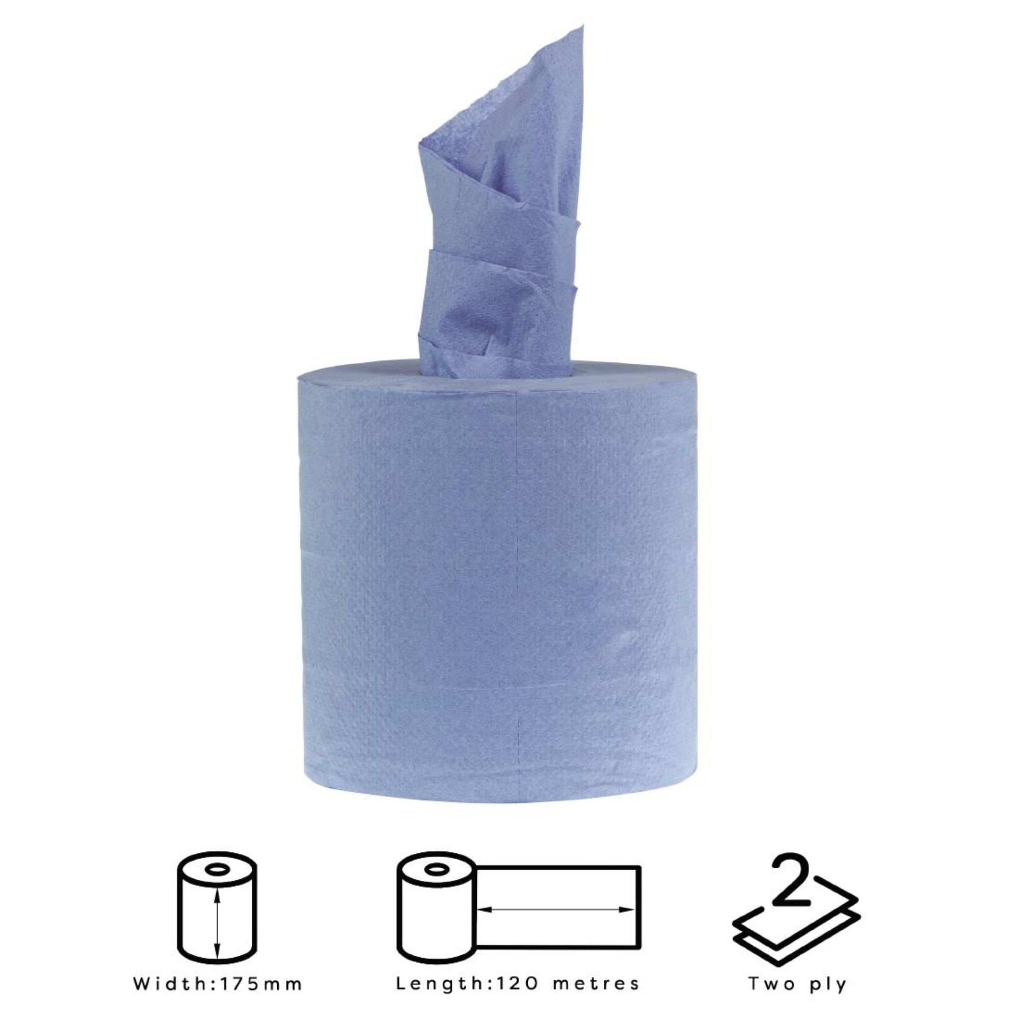 Picture of Jantex Centrefeed Blue Rolls 2-Ply 120m (Pack of 6) - DL921