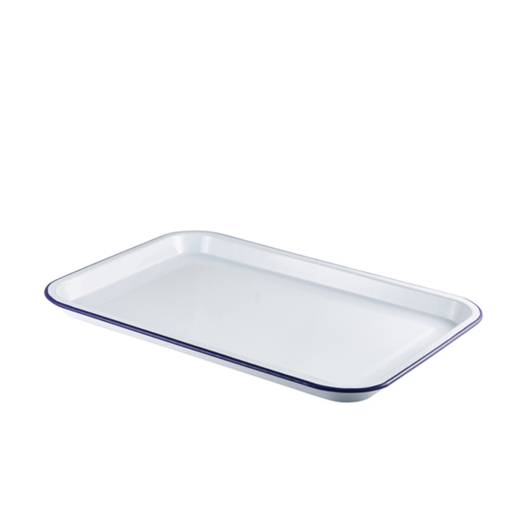 Picture of Enamel Serving Tray White with Blue Rim 33.5x23.5x2.2cm - 942933WH