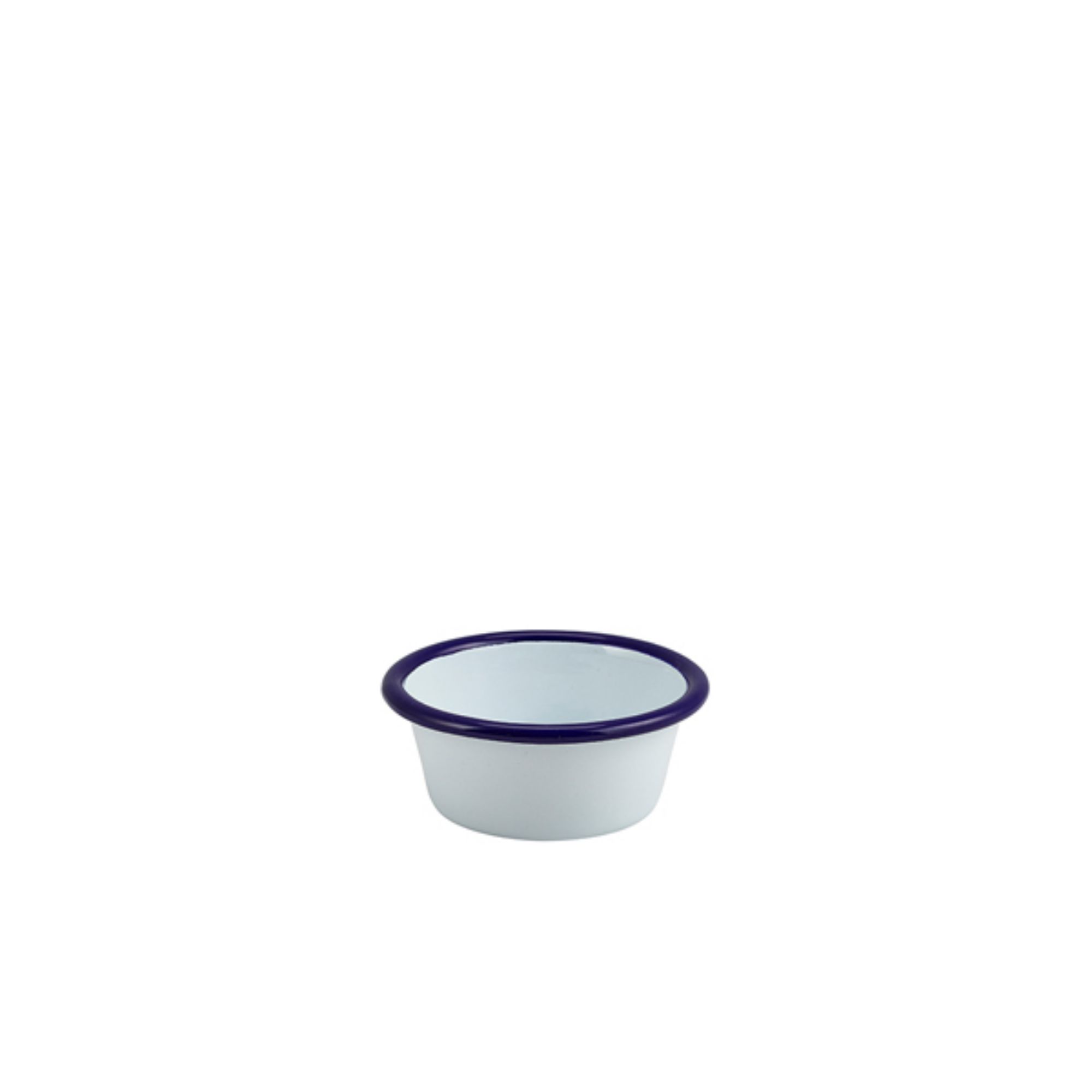 Picture of Enamel Ramekin White with Blue Rim 8cm Dia 90ml/3.2oz - 52308