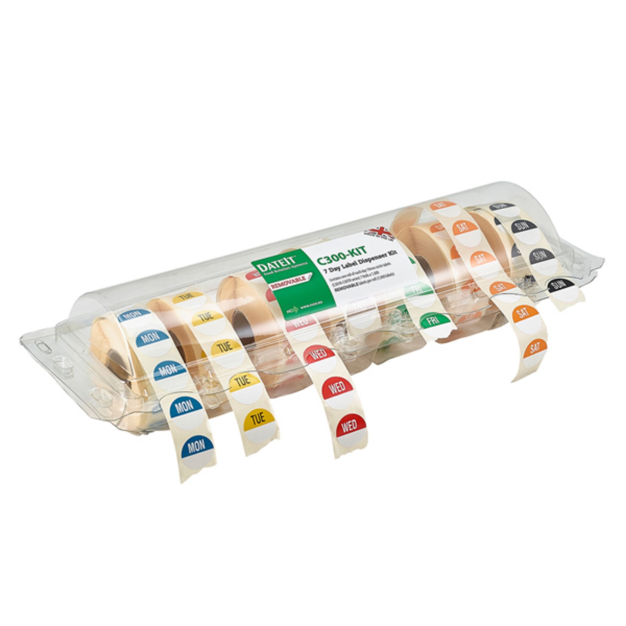 Picture of 19mm Removable Day of the Week Labels 7 Days W/Dispenser (7 X 1000) - C300-KIT