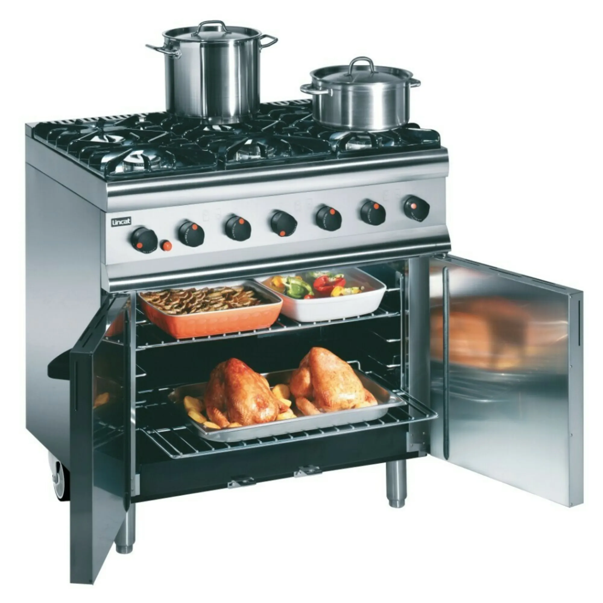 Picture of Lincat Silverlink 600 Natural Gas Free-standing Oven Range - Castors at Rear - 6 Burners - W 900 mm - 35.5 kW - SLR9C/N