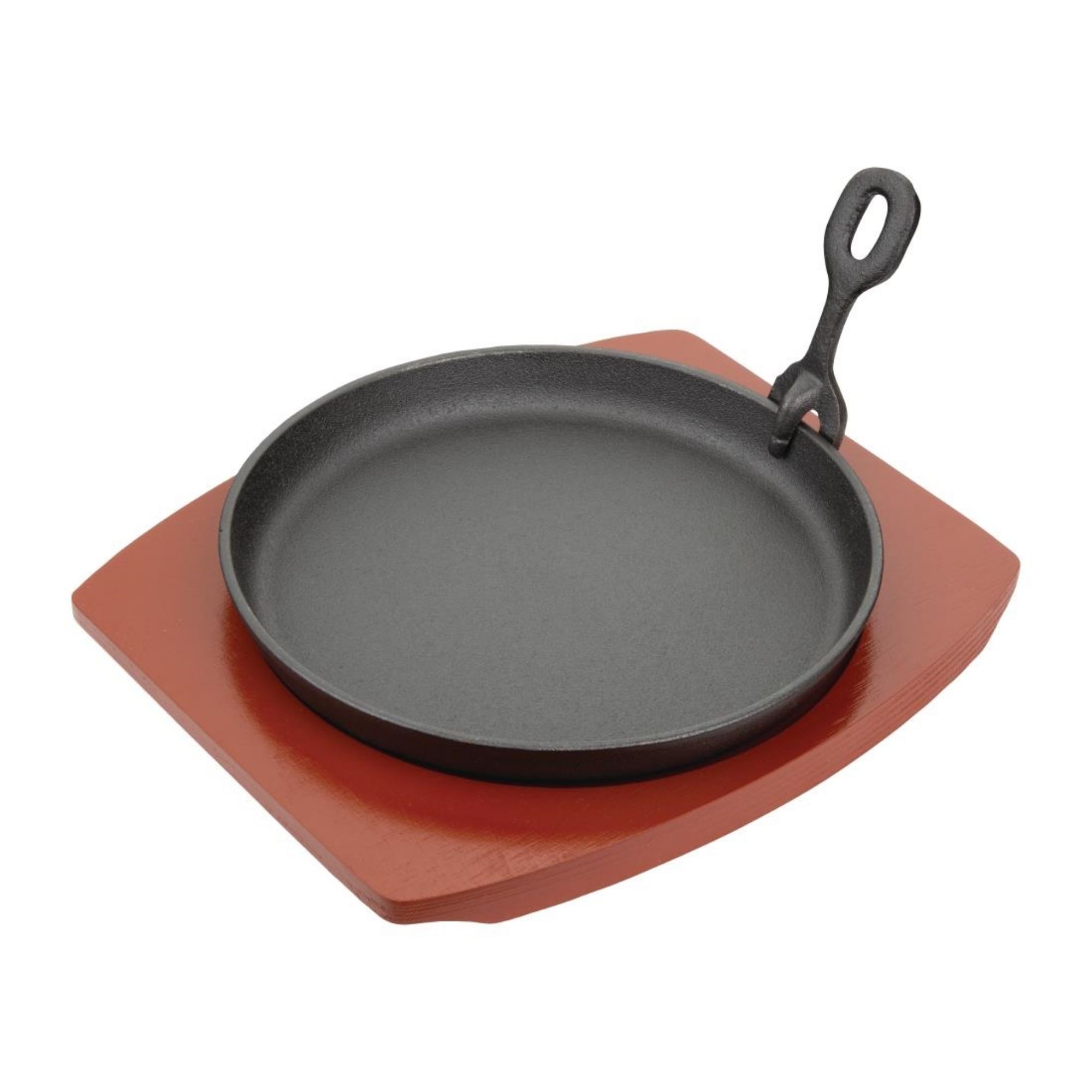 Picture of Olympia Cast Iron Round Sizzler with Wooden Stand 22cm - CC311OG